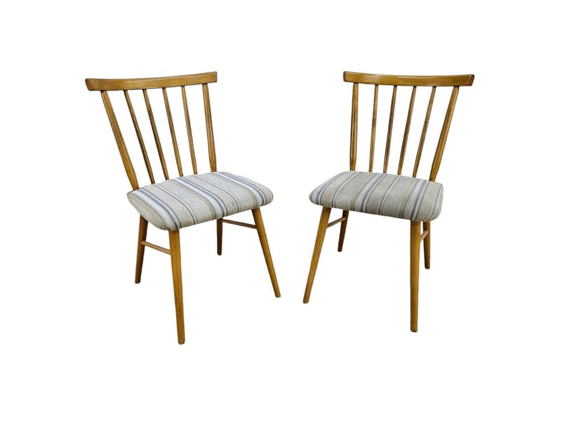 Pair of chairs, brown wood, beige fabric, Germany, 1960s