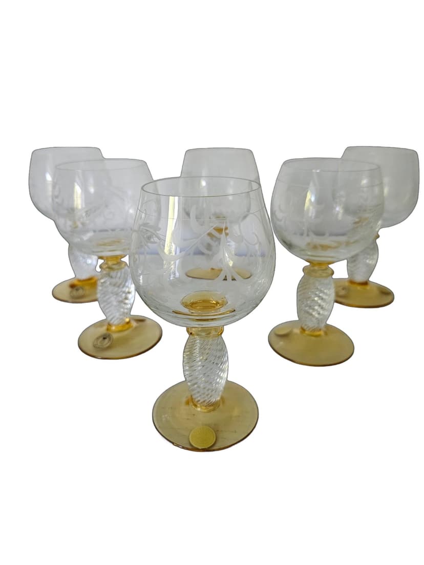 Set of six wine glasses Pieroth Römer Exclusiv, clear gold, crystal, Theresienthal, Germany, 1970s.