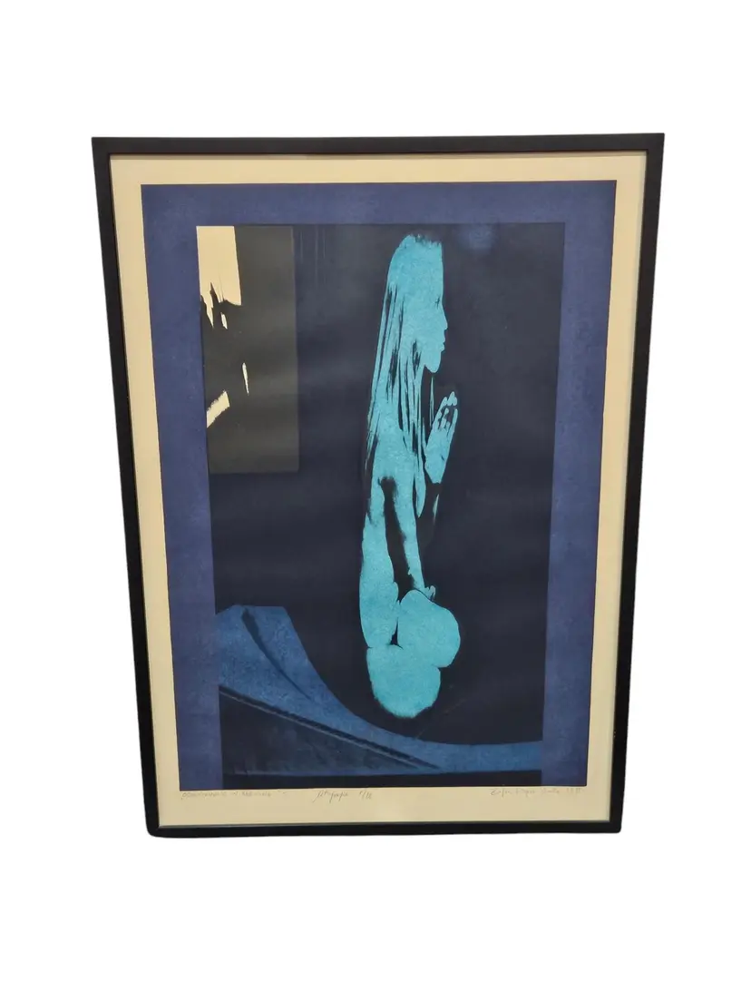 Lithograph Oczekiwanie w błękicie, 70.5x50 cm, blue, by Z. Kopel-Szulc, Poland, 1970s.