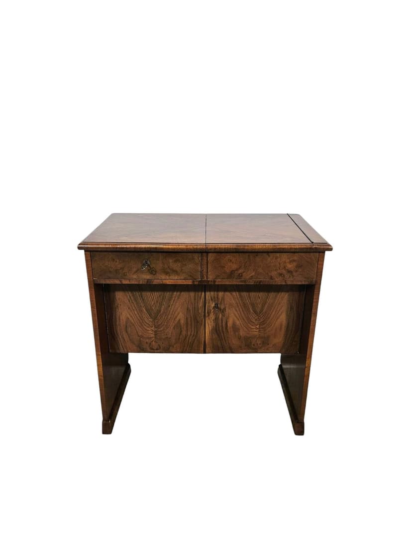 Sewing table Art Deco, brown walnut, Austria, 1940s.