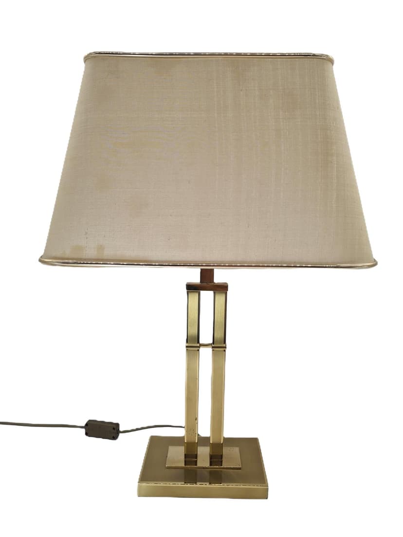 Table lamp, golden brass, beige fabric, Switzerland, 1970s.