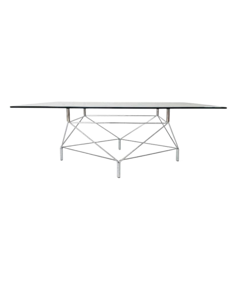 Coffee table Spider, clear glass, silver chrome steel, by A. Hansen, Denmark, 1990s.