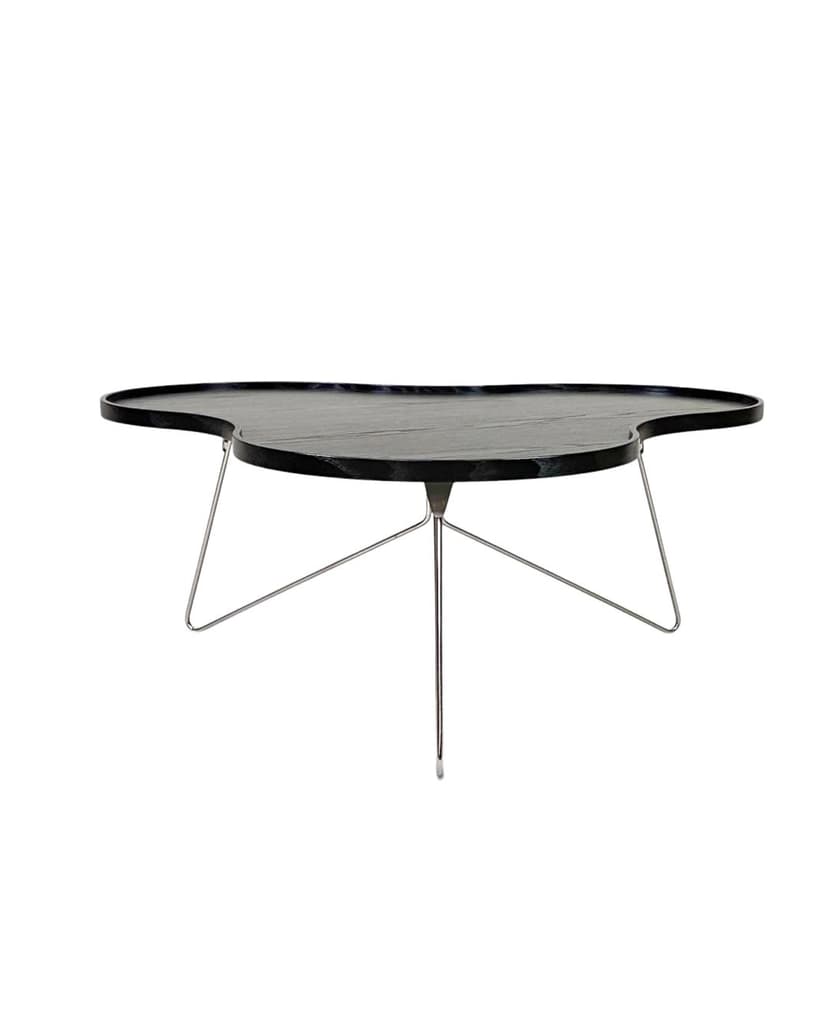 Coffee table Flower, black wood, silver stainless steel, by C. Schwarzer, Swedese, Sweden