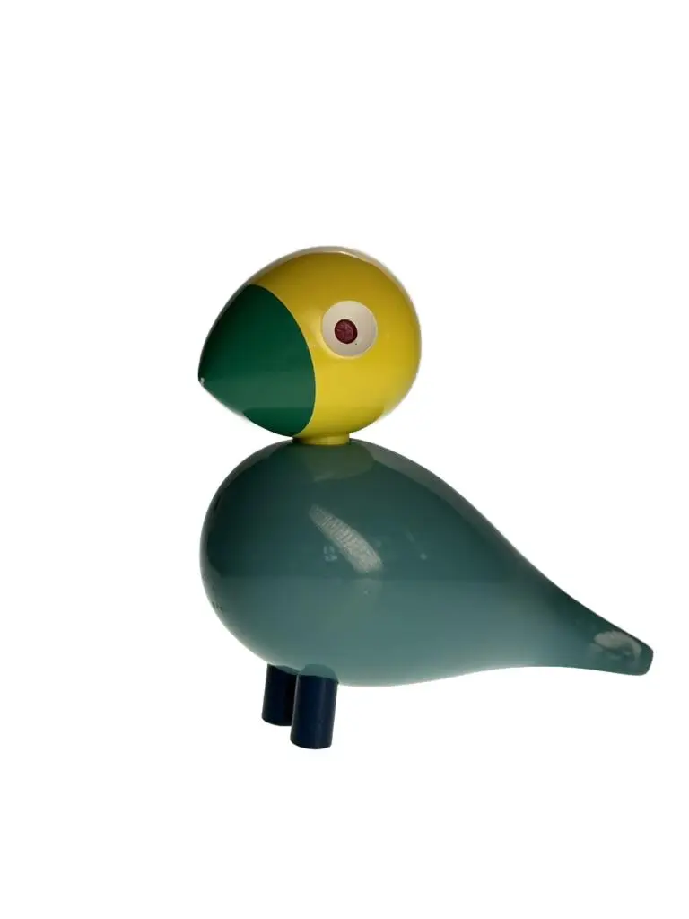 Bird figurine, turquoise yellow green, wood, by K. Bojesen, Denmark, early 20th century