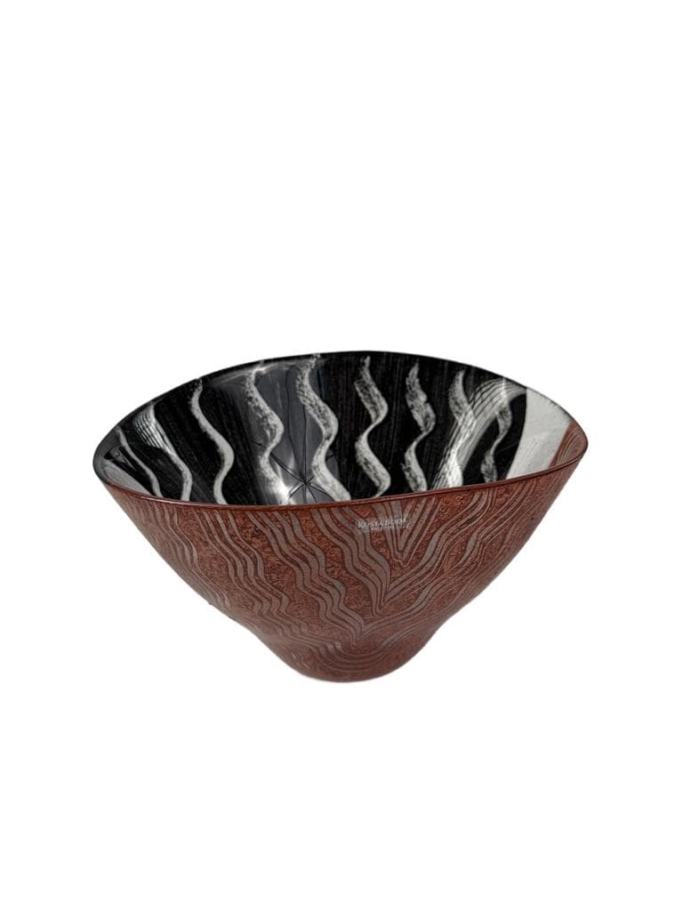 Decorative bowl, red black white silver glass, Sweden, 1990s.