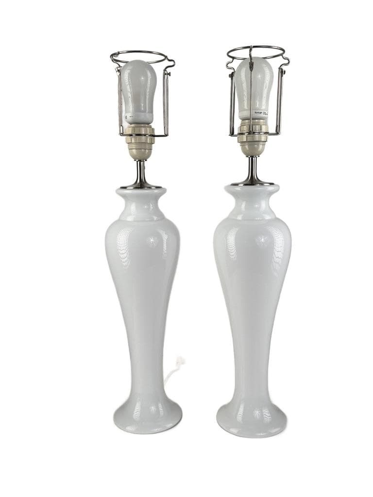 Pair of table lamps Napoli, white glass, silver metal, Holmegaard, Denmark, early 20th century.