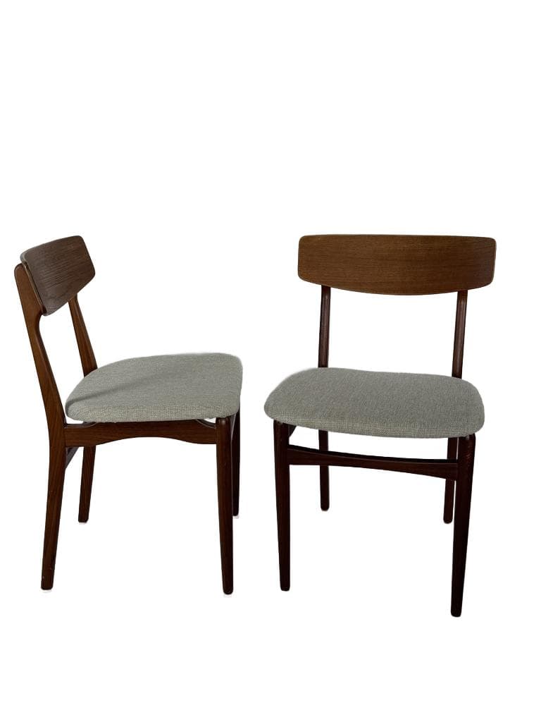 Pair of chairs, brown teak, grey fabric, Denmark, 1960s.