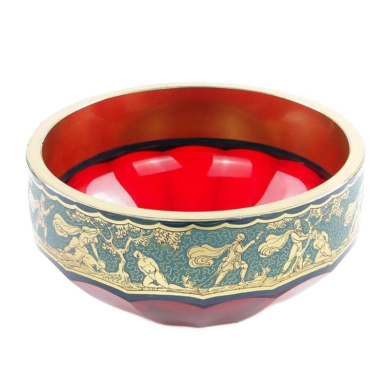 Jardiniere Art Deco, ruby glass, gilt, by J. Hoffmann, Moser, Czechia, 1920s