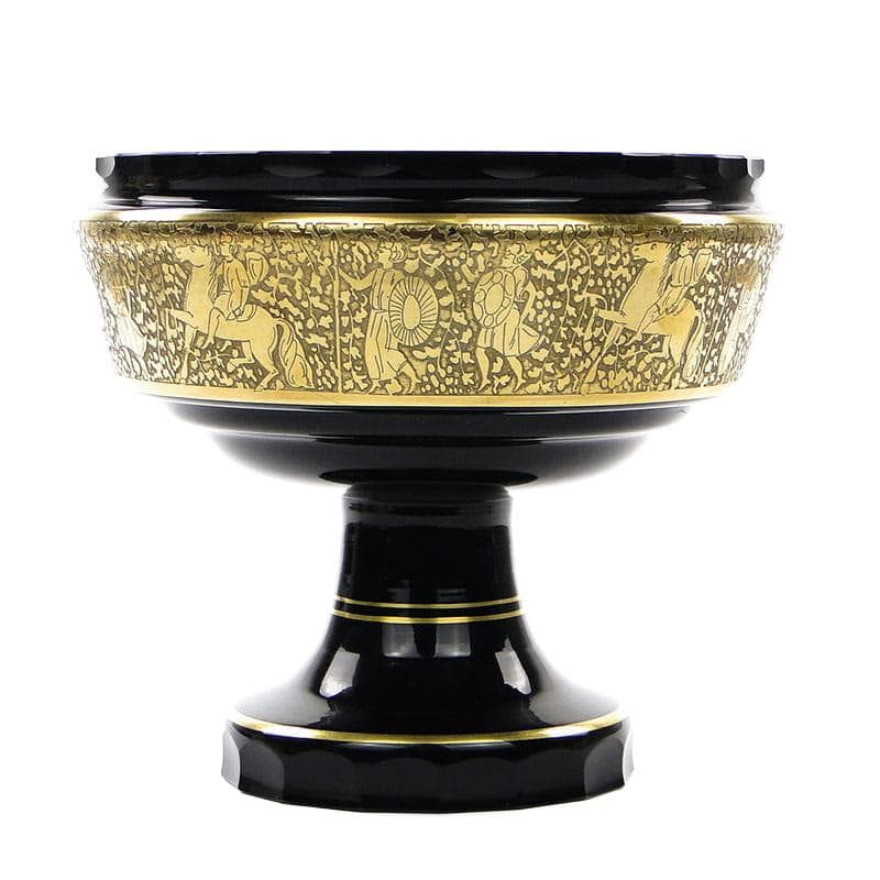 Jardiniere Art Deco, amethyst black glass, gold, by R. Wels, Moser, Czechia, 1920s