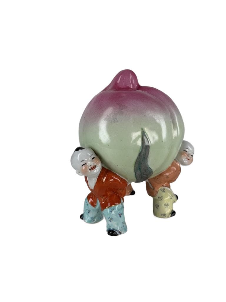 Figurine Three Boys with Longevity Peach, Famille Rose, white porcelain, China, 1970s