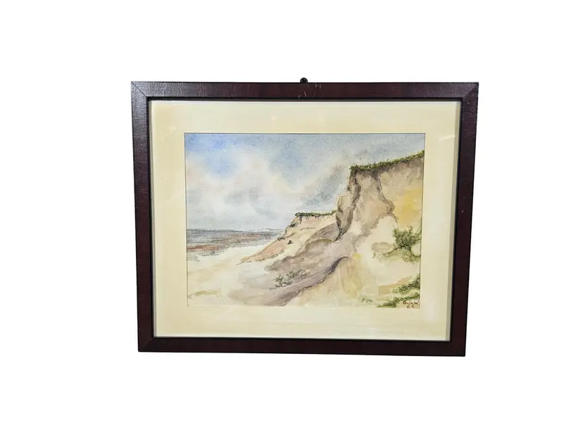 Artwork Wybrzeże, beige blue pastel, paper, 1980s, 26x32.5 cm