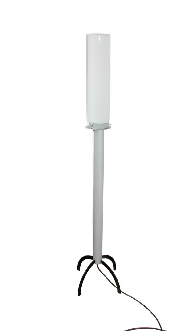 Floor lamp, grey metal, white glass shade, 1980s