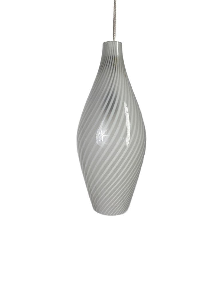 Pendant Lamp Murano Swirl, white grey transparent glass, Italy, 1970s.