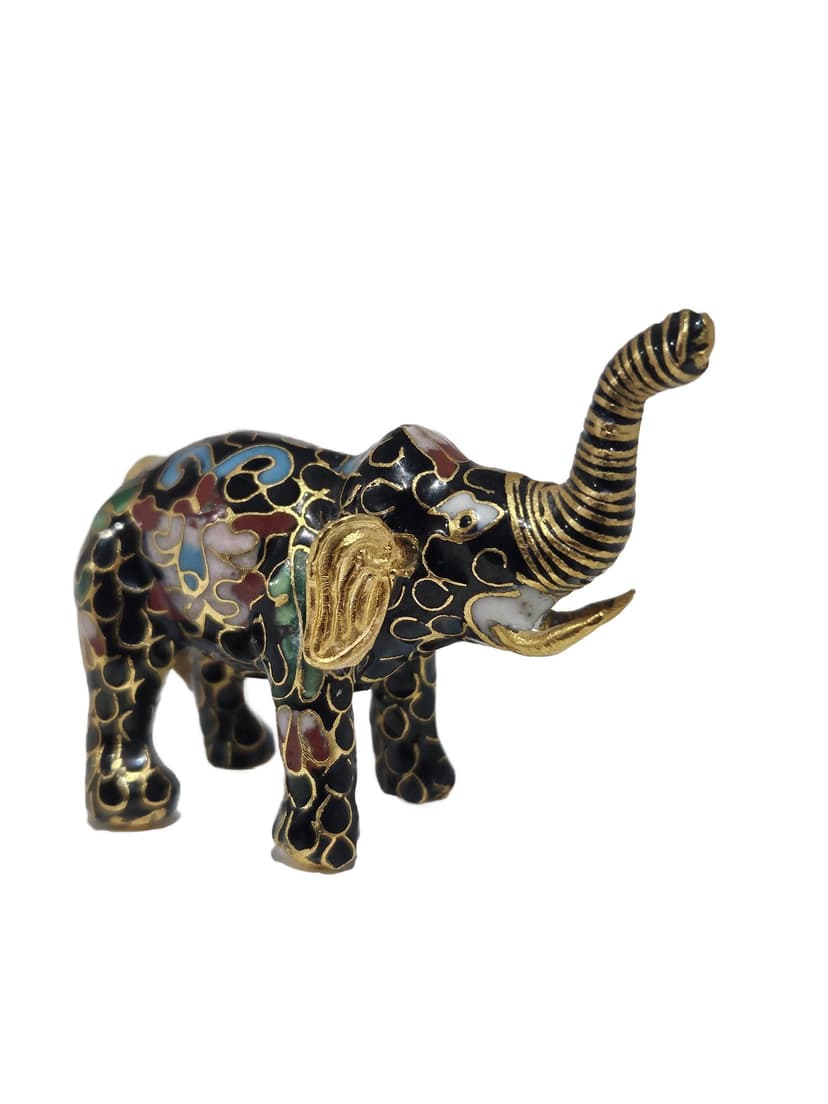 Figurine Elephant Cloisonné, black enamel, metal, Sri Lanka, 1980s