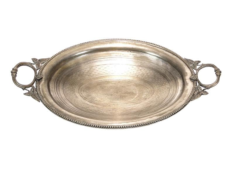 Elliptical Serving Platter, silver gold, brass silver, Plewkiewicz, Poland, early 20th century