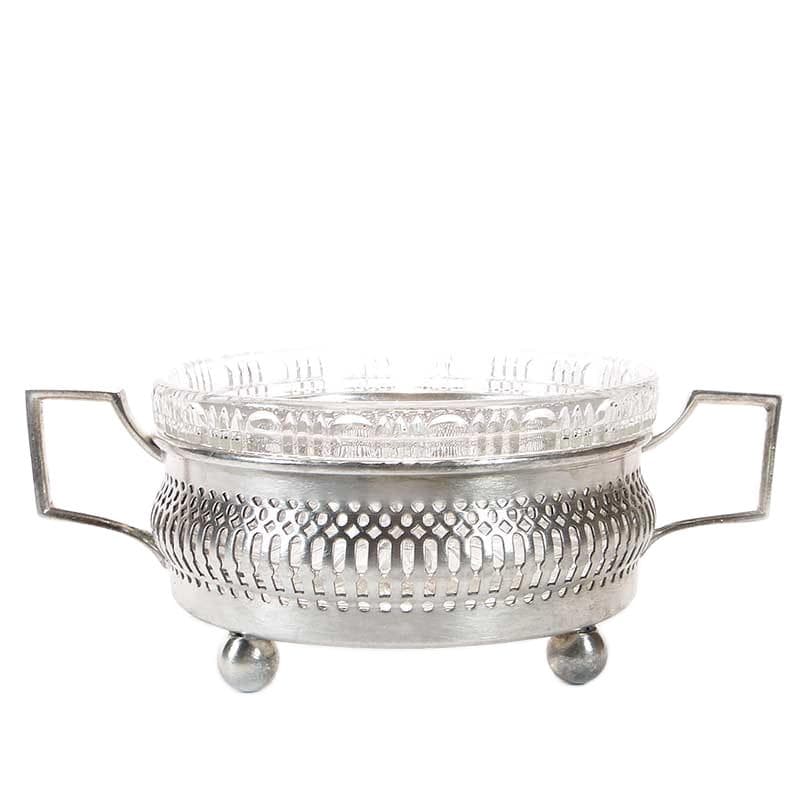 Centerpiece bowl, silver brass, glass, Roman Plewkiewicz & Co, Poland, early 20th century