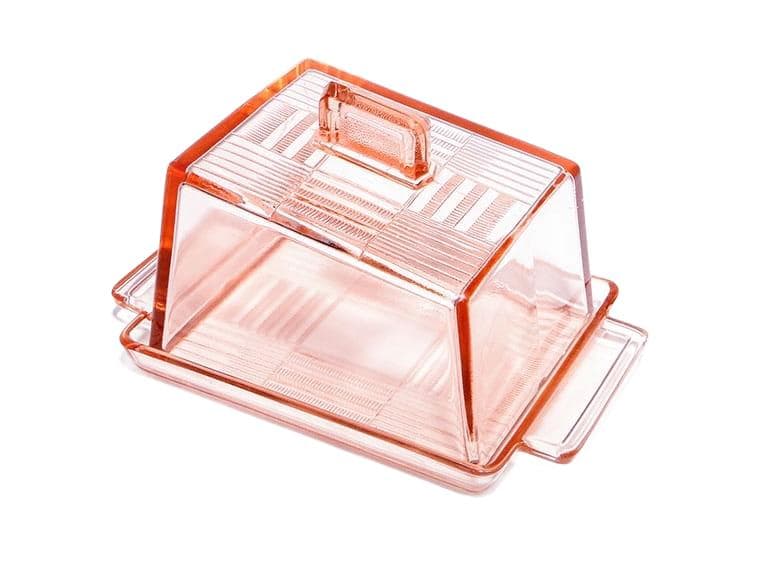 Cheese container Art Deco, pink glass, Germany, 1920s