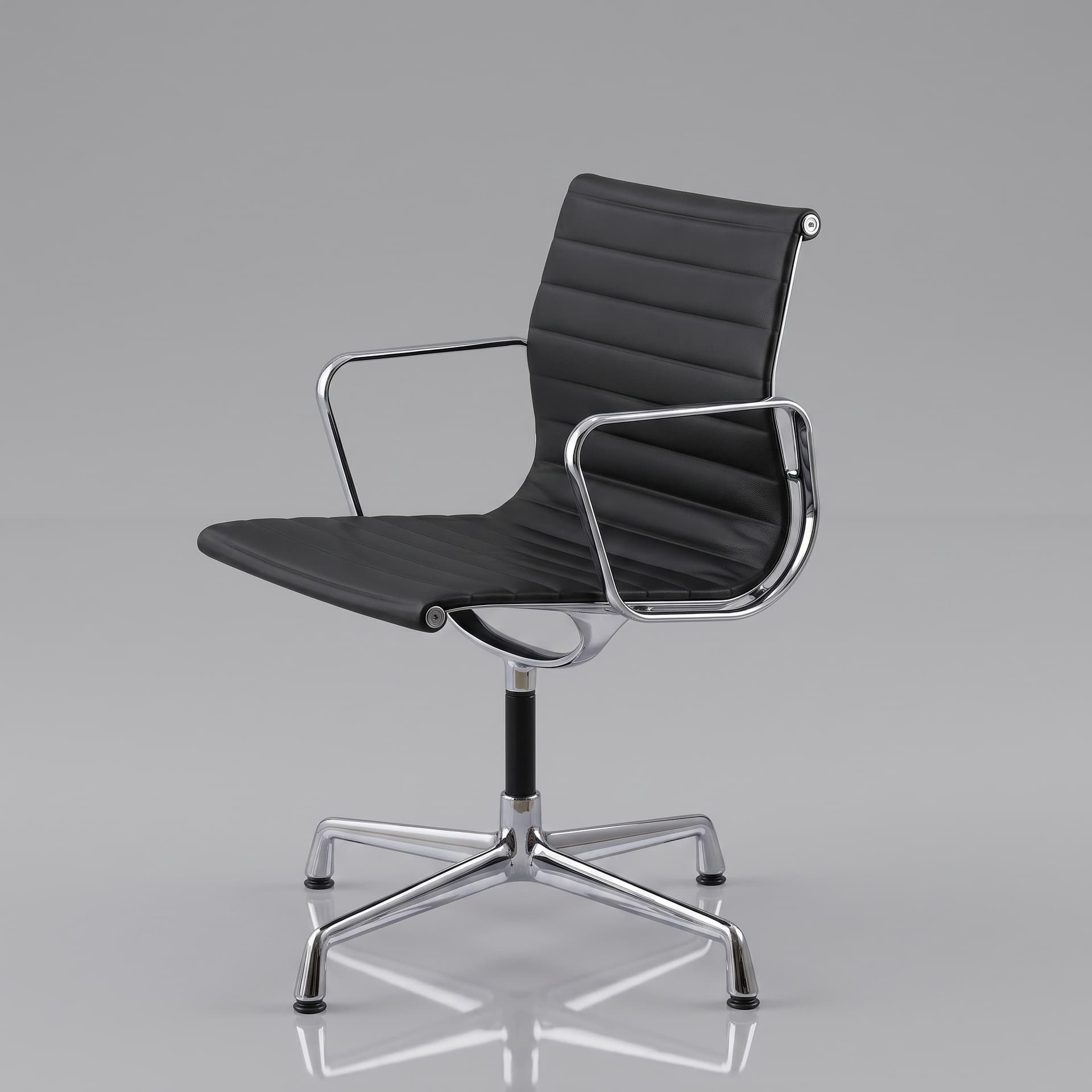 Krzesło obrotowe wg proj. Ch. & R. Eames, czarna skóra naturalna - 366437