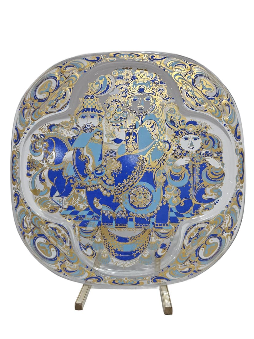 Wall plate The Three Magi, blue white gold, crystal, by B. Wiinblad, Germany, 1970s