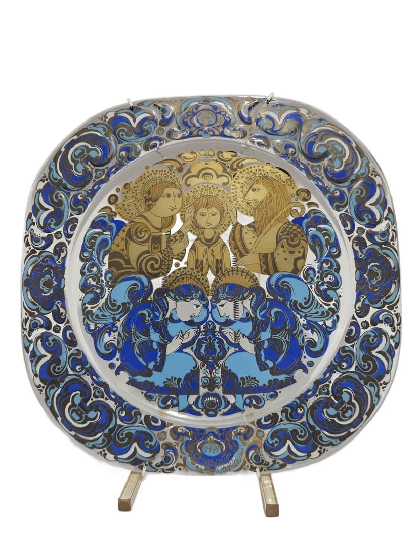 Plate 100 Jahre Rosenthal, transparent gilded crystal, by B. Wiinblad, Germany, 1970s