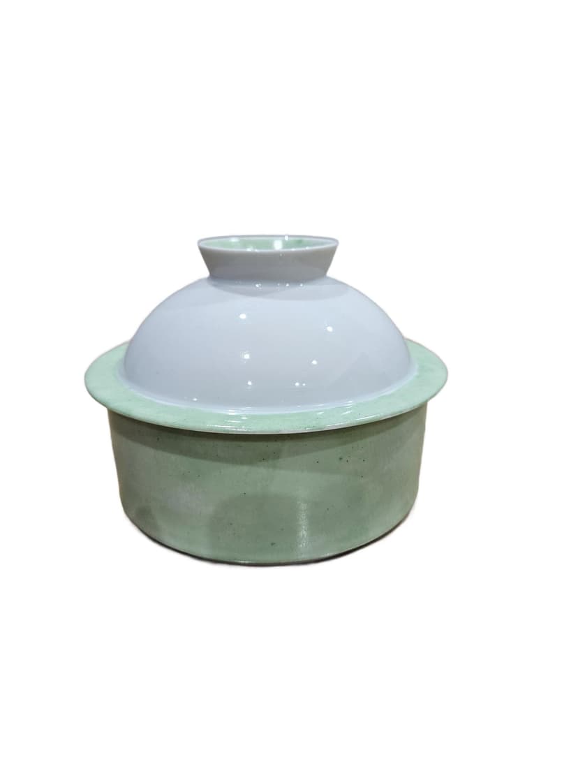 Butter dish MY CHINA! Celadon, green white, porcelain, Sieger by Fürstenberg, Germany, 1990s.