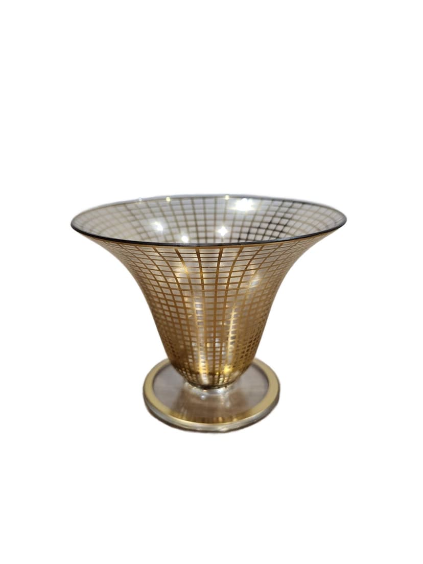 Vase Art Deco, clear glass, gilded, Brüder Podbira, Czechoslovakia, 1930s