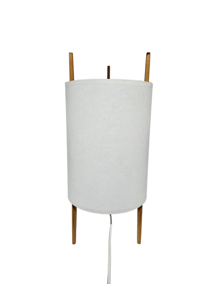 Table lamp No 9, white paper, brown wood, by I. Noguchi, Knoll, USA, 1970s.