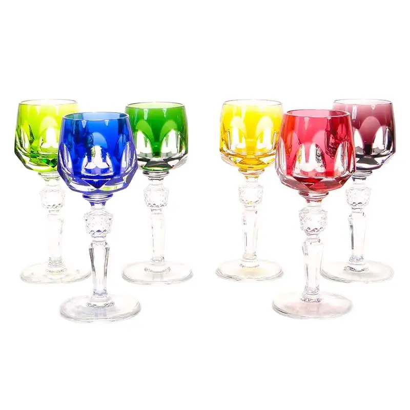 Set of liqueur glasses WMF Cristal Cabinet, multicolour crystal glass, WMF, Germany, 1960s.