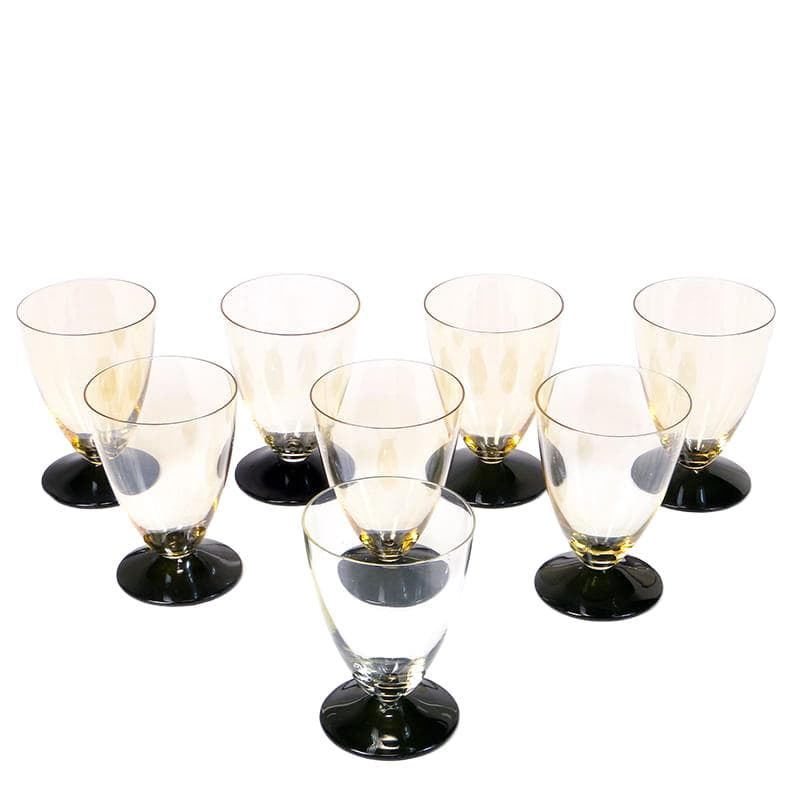 Set of wine glasses Art Deco, two-tone crystal, Hortensja, Poland, 1930s