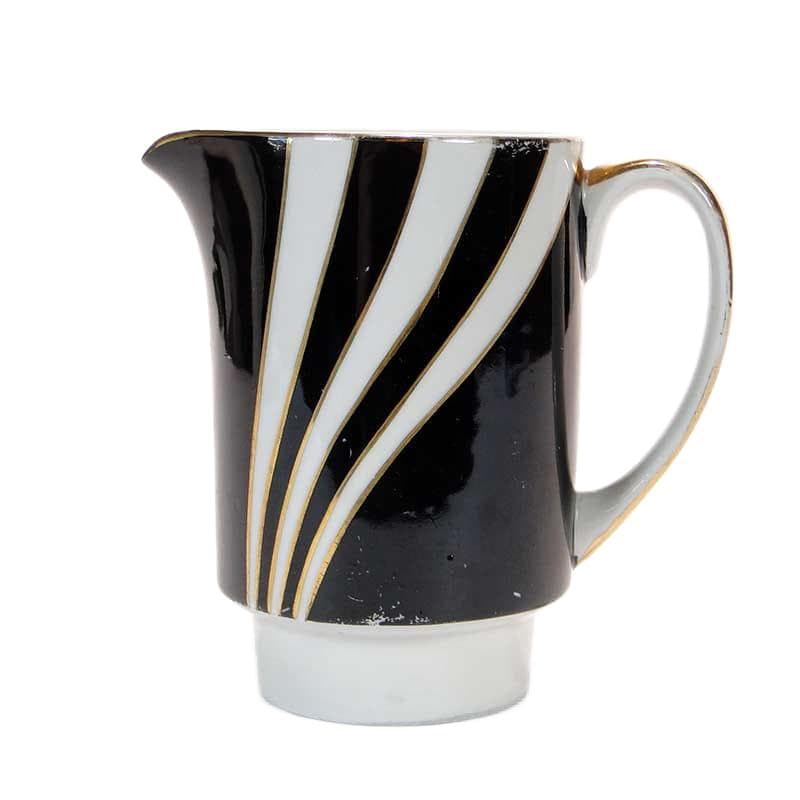 Milk jug London, black white porcelain, gilded, by W. Potacki, Ćmielów, Poland, 1960s.