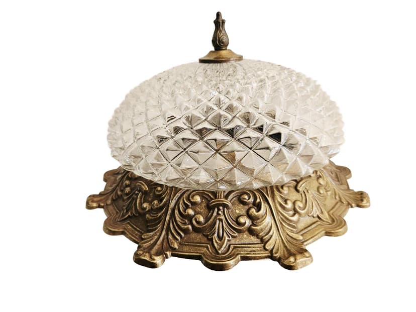 Ceiling lamp, gold brass, clear glass, Italy, 1970s.