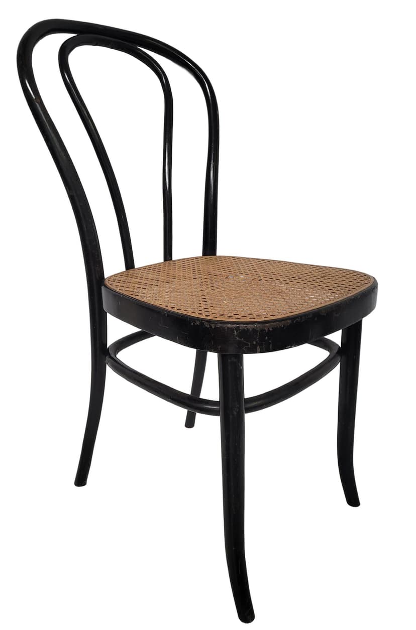 Krzesło gięte, czarny buk, rafia brązowa, Thonet, początek XX w.