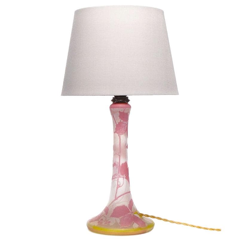 Lampa stołowa Daum Nancy, szkło kameliowe różowy biały żółty, Francja, początek XX w.