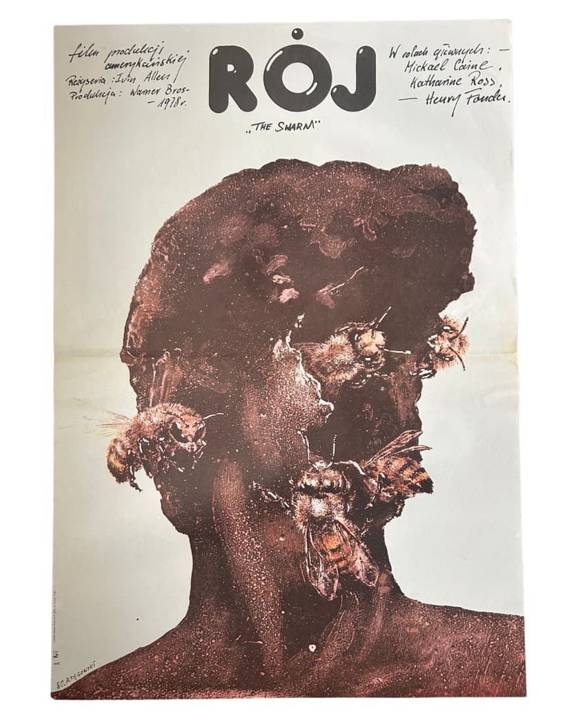 Plakat filmowy Rój, 98x67 cm, papier brązowy, art. A. Pągowski, Polska, lata 80.