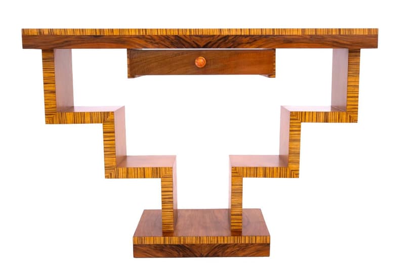 Console Art Deco, brown walnut, Poland, 1950s