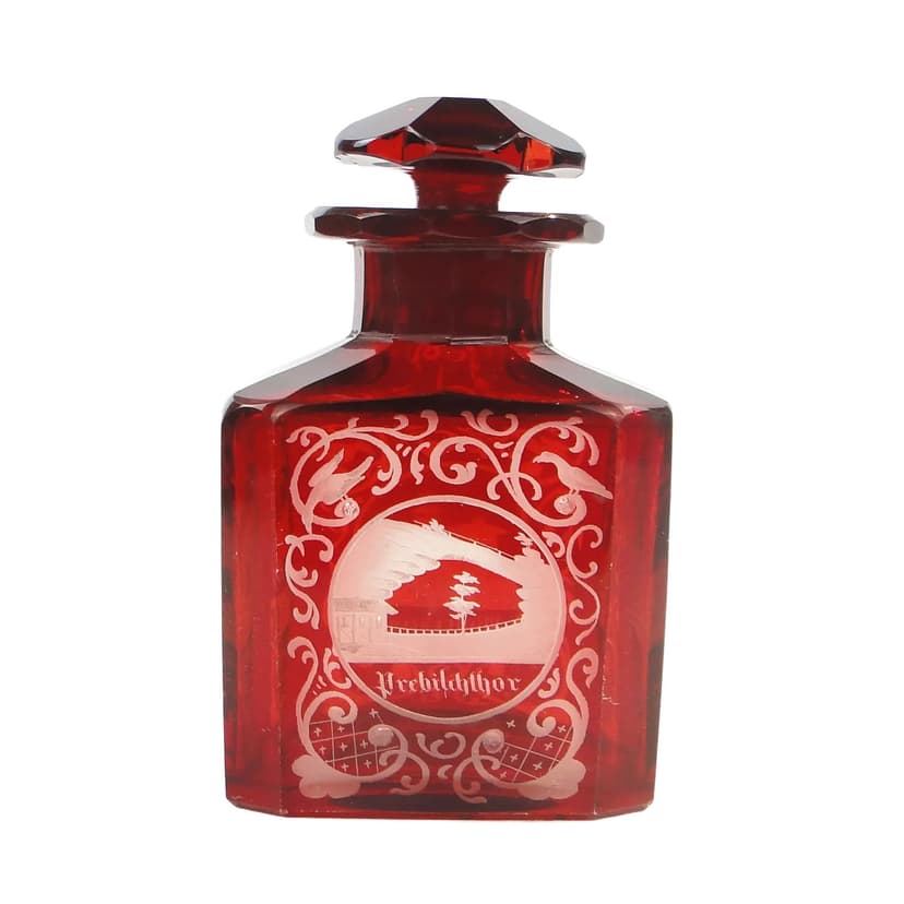 Herbatnica Biedermeier, szkło rubinowe, Niemcy, XIX w.