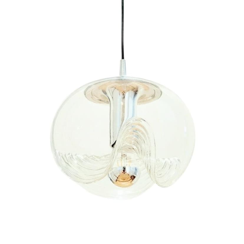 Lampa sufitowa Space Age, szkło transparentne, metal srebrny, Peill & Putzler, Niemcy, lata 70.