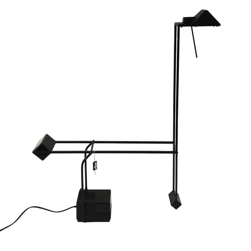 Lampka biurkowa modernistyczna, czarny, metal plastik, Fase, Hiszpania, lata 70.