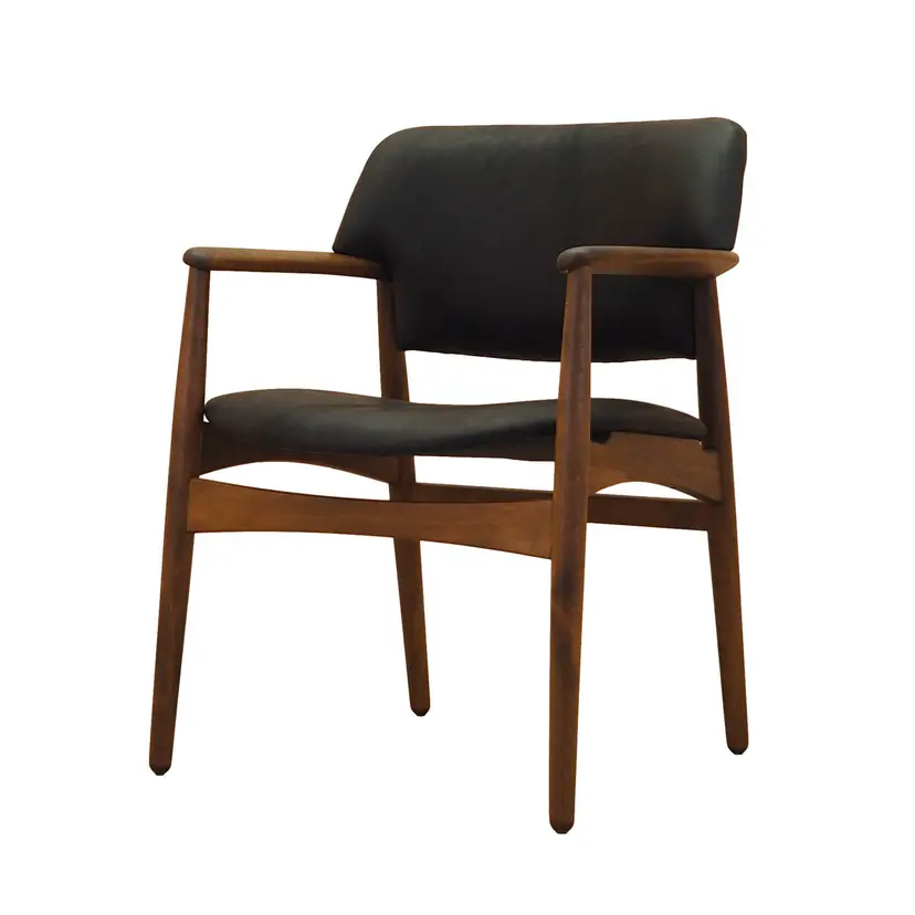 Fotel Larsen & Bender Madsen, dąb brązowy, skóra naturalna czarna, Fritz Hansen, Dania, lata 70.