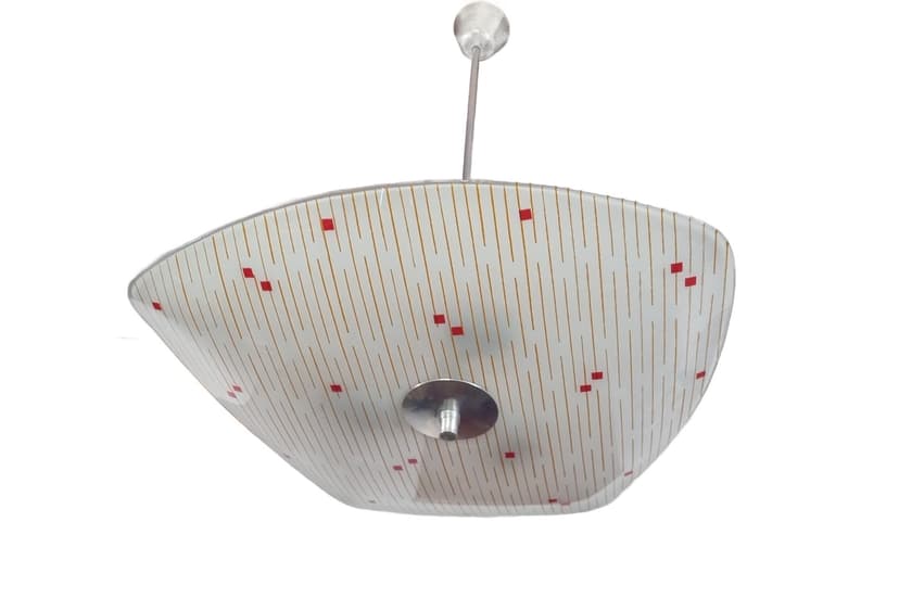 Lampa wisząca Pop Art, szkło sodowe biały, aluminium srebrny, Napako, Czechosłowacja, lata 60.