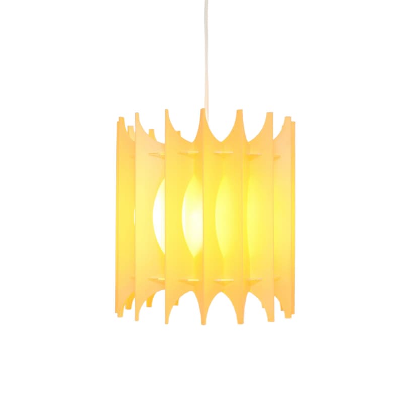 Lampa wisząca Facette, żółty, plastik, proj. E. Jensen, Szwecja, lata 70.