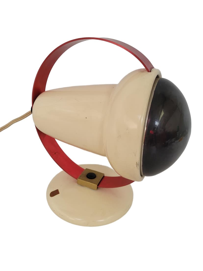 Lampa stołowa Space Age, metal kremowy, plastik czarny czerwony, lata 60.