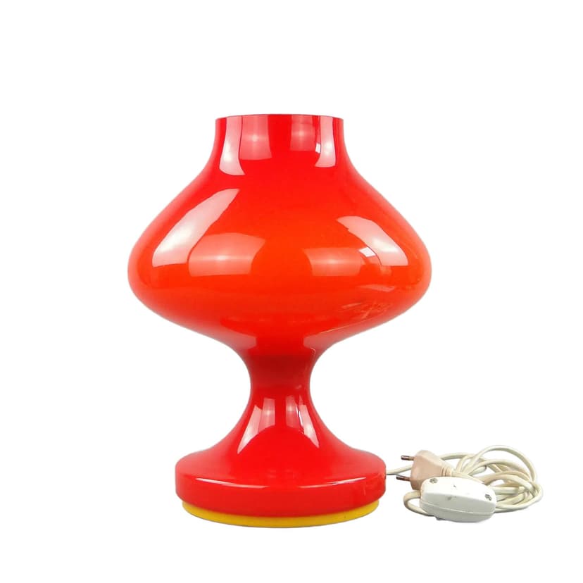 Lampa stołowa, szkło czerwony pomarańczowy żółty, proj. S. Tabera, OPP Jihlava, Czechosłowacja, lata 70.