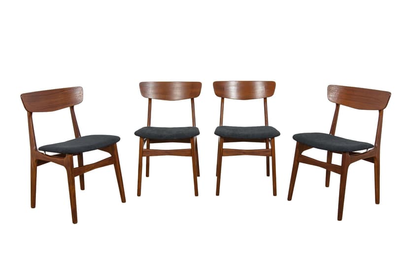 Komplet czterech krzeseł, teak brązowy, tkanina czarna, Farstrup Møbler, Dania, lata 60.