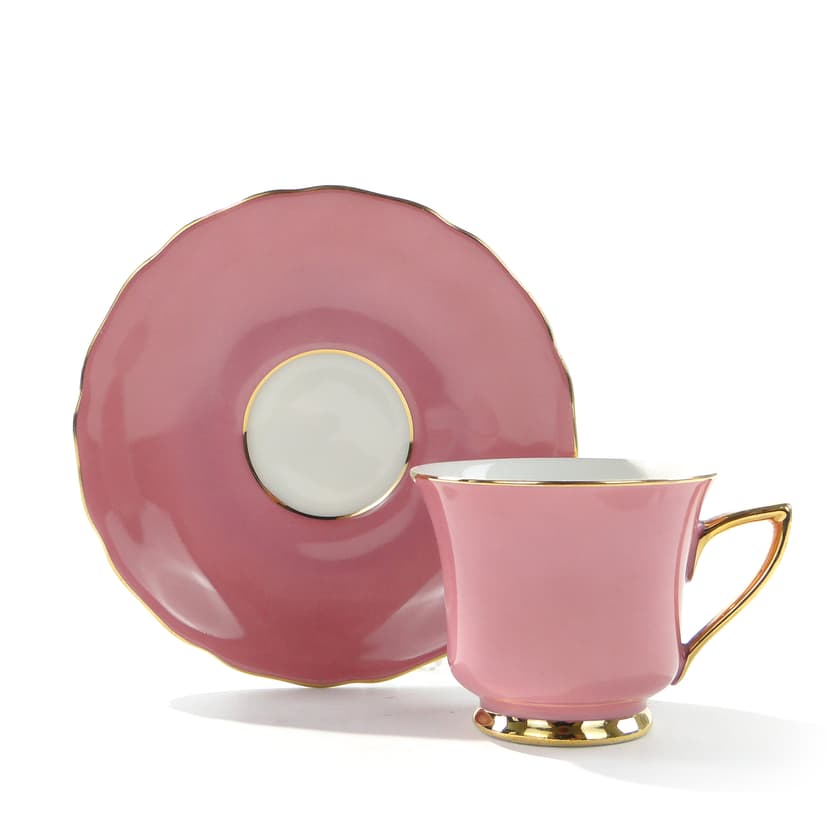 Filiżanka do espresso Windsor, porcelana różowa biała złocona, Windsor Karlovy Vary, Czechosłowacja, lata 50.