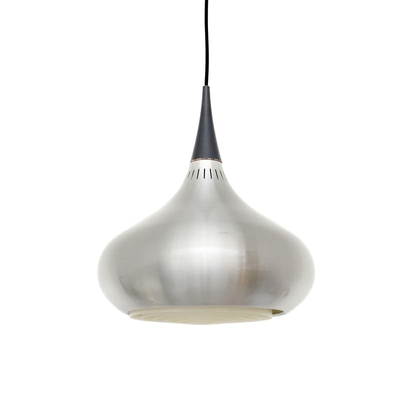 Lampa wisząca Orient, aluminium srebrny, drewno brązowy, proj. J. Hammerborg, Dania, lata 60.