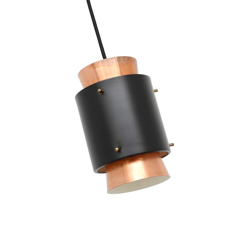 Lampa wisząca, miedź złoty, metal czarny, proj. C. Thore, Szwecja, lata 60.