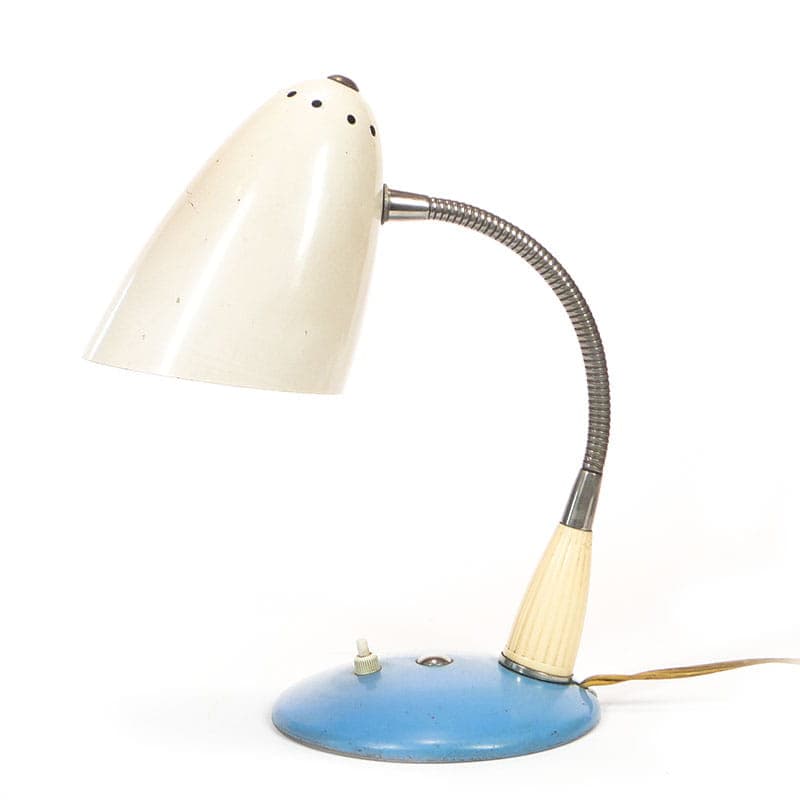 Lampa biurkowa, beżowy, stal chromowana, bakelit, Meos, Polska, lata 60.
