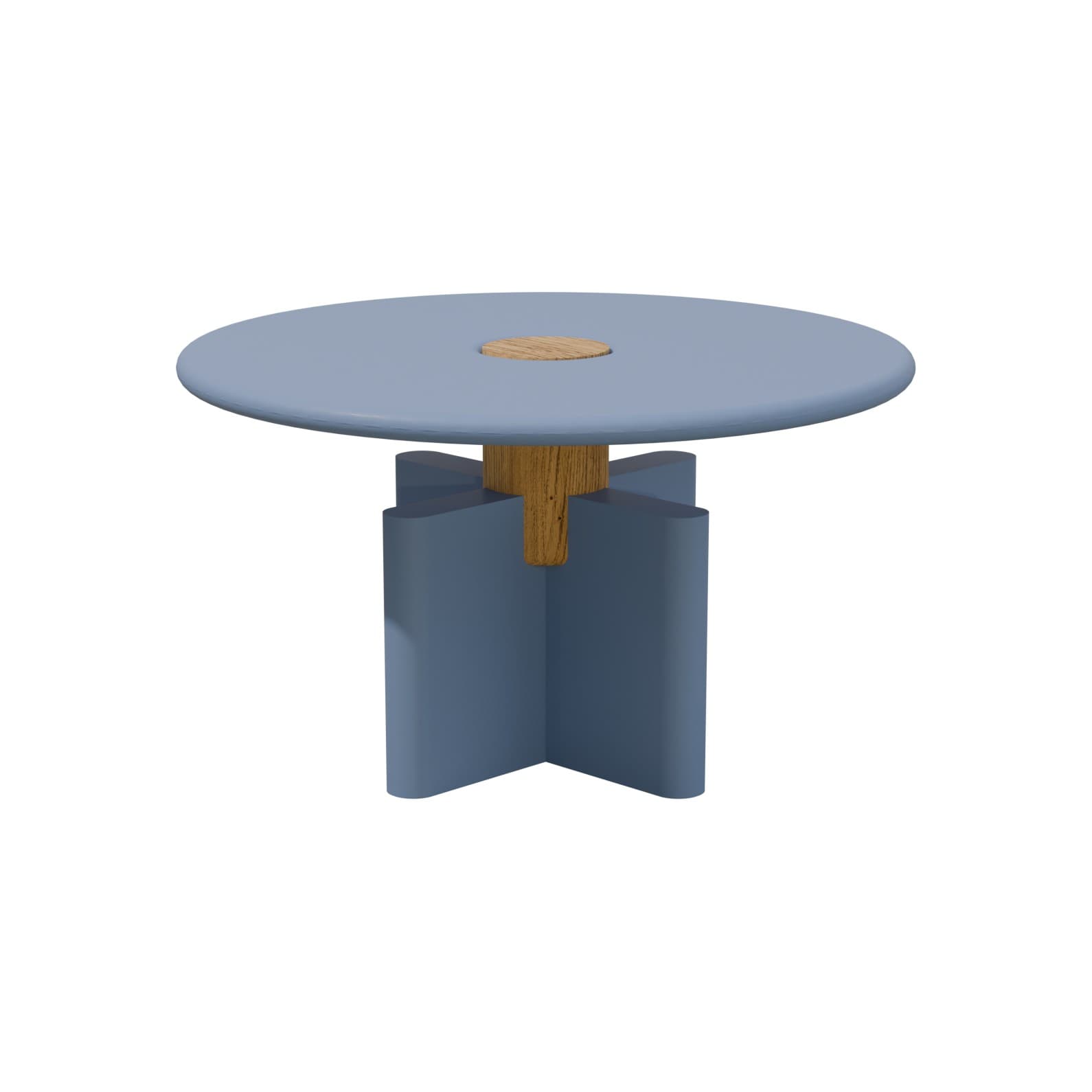 Coffee table Solis 01.01 blue MDF, solid oak, Ø52, Snapp Form
