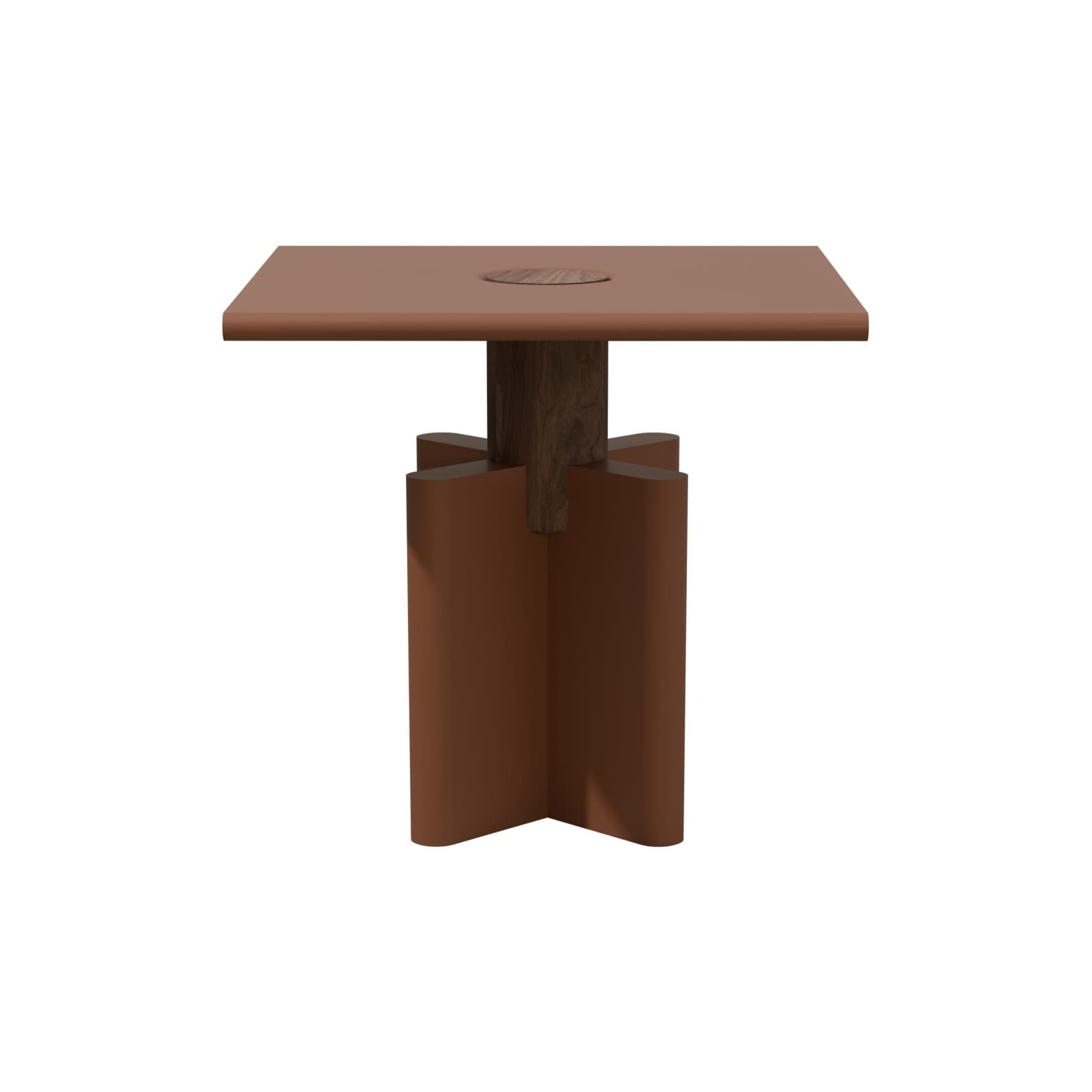 Side table Solis 01.02 red brown MDF, American walnut, 43x43, Snapp Form